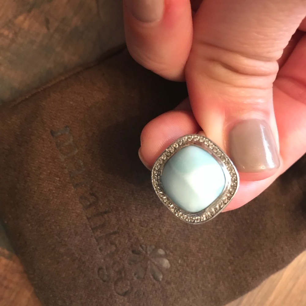 Marahlago Cushion Larimar, White Sapphire, Sterling Silver Women's Ring. Sz 6. - Picture 4 of 5